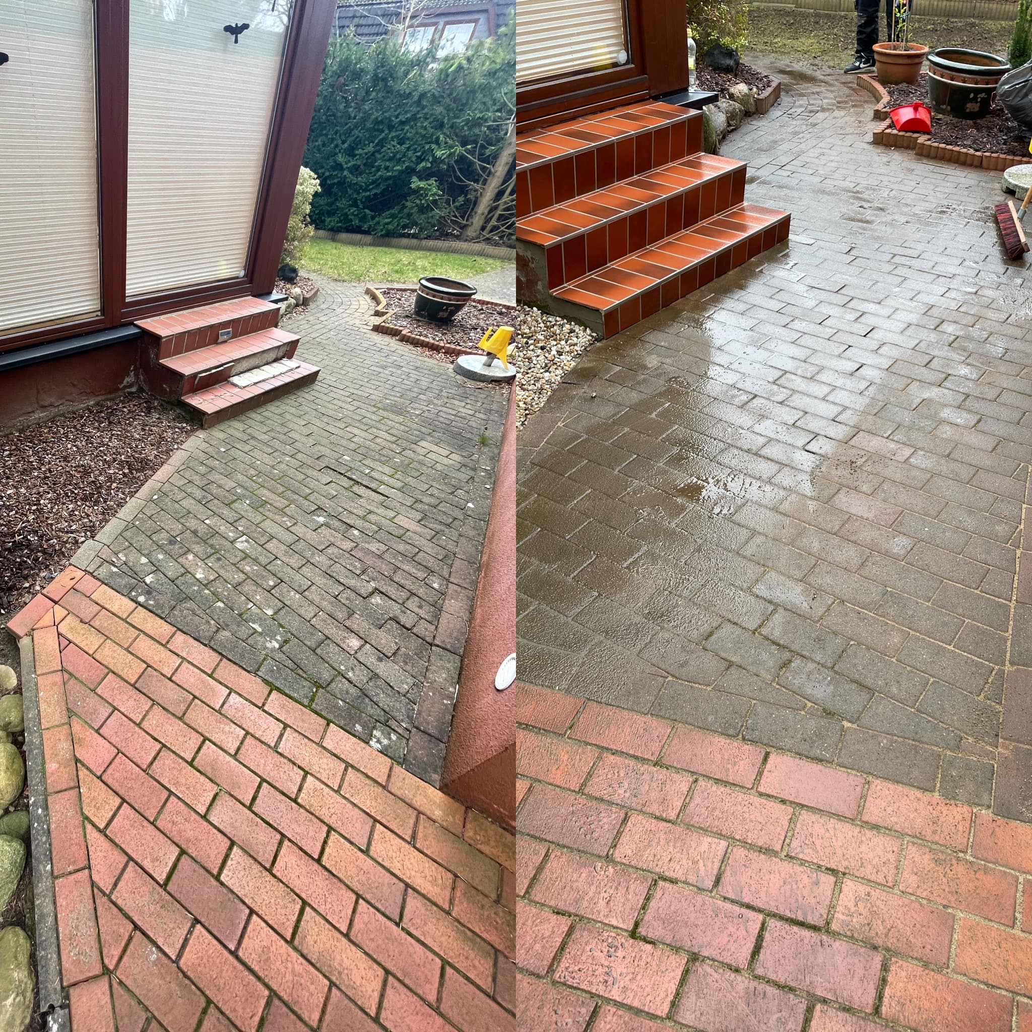 Terrasse vor und nach Hochdruckreinigung